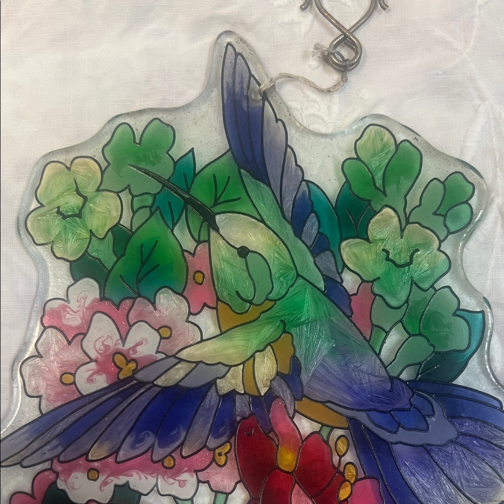 Beautiful Colorful Glass Hummningbird and Flower Sun Catcher - Picture 3 of 5